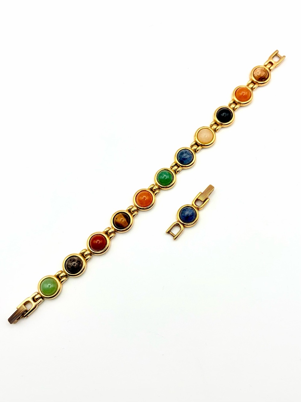 Vintage Gold Tone Multi Stone Link Bracelet